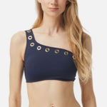 Michael Kors Michael‎ Kors NWT Grommet One Shoulder Swim Bikini Top Swimsuit Navy Size L Photo 0