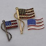 Set Of 3 USA Flags Vintage And New Rhinestone/Enamel 1 Flat 2 Wave Brooch/Pins Gold Photo 2