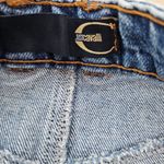 Just Cavalli  Blue Gold Embroidered Logo Jean Denim Mini Skirt Size 42 Photo 2