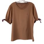Tommy Hilfiger Gathered-Sleeve Top Size XL Brown Neutral Preppy Academia School Photo 0