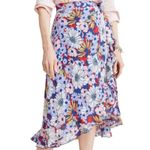 Anthropologie Maeve Sybil Floral Ruffle Wrap Skirt Daisies Purple Pink Size M Size M Photo 0