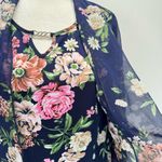 Navy Blue & Floral Top Attached Mesh Cardigan 3/4 Mesh Bell Sleeves Liz McCoy Photo 4