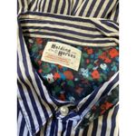 Holding Horses  Striped Floral Button Down Shirt Women's Size M Navy Blue Photo 6