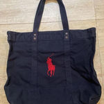 Ralph Lauren Polo  Tote Bag‎ Blue Canvas Denim Pony & Flag Embroidery 20x15x6” Photo 0