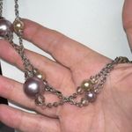 Silver Tone Faux Lavender and Cream Pearl Station Necklace Photo 6