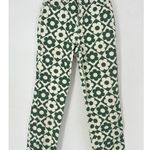 PacSun Green & White Daisy High Waisted Straight Leg Jeans Size 23 Retro Floral Photo 1
