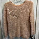 Women's Unbranded Light Pink Fuzzy Knit Sweater with Pearl Embellishment PTP 20 Size M Photo 0