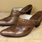 Frye  women's brown‎ leather stud trim western mule clog shoes size 7.5 Y2K Photo 0