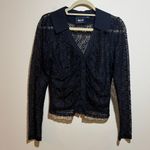 Anthropologie  Maeve Black Sheer Lace Long Sleeve Collared Button Down Top Blouse Photo 3