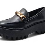 Bamboo 🖤 Y2K Vibe Black Platform Loafers w/ Gold Chain • Size 8 Photo 0