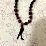Handmade  Raven Black Beaded Necklace with Red Corral Accents Photo 5