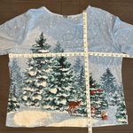 VTG Whimsical snowy forest graphic 3/4 sleeve Christmas top cute animals sequins Blue Size XL Photo 2