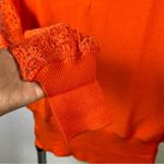 None Vibrant Orange V-Neck Sweater with Lace Detail Photo 2