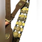 80s brown leather belt suede belt folk rustic belt metallic decoration Photo 1