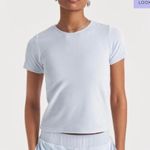 Cale Nina Light Blue Velour Velvet Crew Neck Short Sleeve Crop Tee T Photo 6