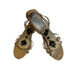 New York Transit  Women's Wedge Sandals Embellished Cork Strappy Tan Black Photo 1