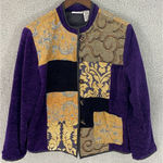 Chico's Market by Jacket M Purple Gold Brocade Velvet Patchwork Boho Artsy Photo 0