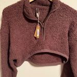 SKIMS NWT Garnet Cozy Knit Sherpa Teddy Cropped Pullover Half Zip Up Size XXS/XS Photo 4