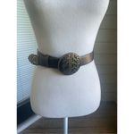 Chicos Leather Black Gold Metallic Large Buckle Belt Size S Retro Black Photo 8