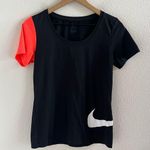Nike Dri-Fit Black Orange Colorblock Statement Swoosh T-Shirt Rounded Neck Small Photo 0