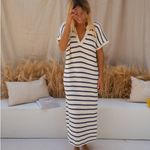 Easy Clothes Blue and Ecru Striped Maxi Dress White Size undefined Photo 1