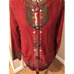 Icelandic Design Sweater Sz Medium Orange Embroidered Beaded Lined Cardigan YC Photo 11