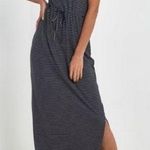 VERO MODA New Striped Knit Henley Daina Dress Sleeveless Tie Waist Maxi Navy Photo 3