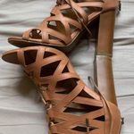 Bamboo NWT  tan neutral lace up chunky heels size 8 Photo 2