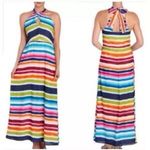 NWT V Cristina Multicolor Striped Halter Maxi Dress Rainbow Summer Size 6 White Photo 1