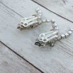 Vintage Clip On Earrings 1.5" Clear Gem Dangle Photo 5