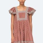 Sea New York Fernanda Tile Print Flutter Sleeve Pintucked Mini Dress Size Large Red Photo 1