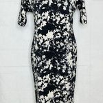Vince Camuto Dress Womens Size S Black White Floral Short Sleeve Sheath Stretch Photo 0