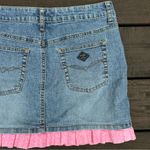Vintage Y2K Angels Mini Denim Skirt w/ Pink Ruffle Trim Blue Size 28W Photo 5