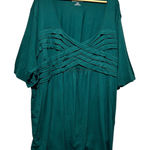 Jessica London Womens Babydoll Tunic 34/36 Teal Pleated Crisscross Empire Waist Photo 0