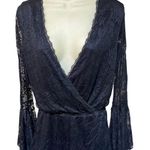 Cotton Candy LA Black Lace Romper Short Shorts Bell Sleeve Sexy v neck woman size S Photo 0