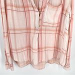 Free People Pink Muslin Plaid Print Long Sleeve Button Up Oversized Tunic Top Photo 3