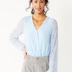 SO Juniors' ® Long Sheer Sleeve Wrap Baby Blue Summer Bodysuit Size Small Photo 2