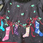 Karen Scott Sport Embroidered Christmas Stocking Sweater Black Size Medium Photo 1