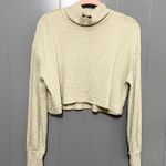 Free People White Cream BK Waffle Thermal Distressed Boho Cropped Top S Photo 2