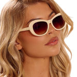 Pretty Little Thing Cream Rounded Cat-Eye Sunglasses Photo 0