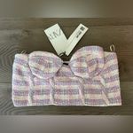ZARA NEW!  Small Top Bustier Corset Crop Top Tweed Plaid Pink Purple Photo 2