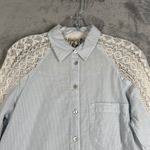 Holding Horses Shirt Womens Small Blue White Striped Crochet Button Down Top Photo 3