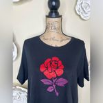PINK - Victoria's Secret NTM: Victoria’s Secret PINK Black Crop Top w/ Red & Purple Rhinestone Rose Sz M Photo 2