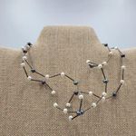 Vintage Womens Station Necklace Silver Blue Tahitian Freshwater Pearl Beaded Photo 0