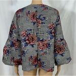 Alfani  Houndstooth Floral‎ Blazer Bubble Balloon Sleeve Metallic Accent Jacket L Photo 8