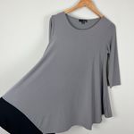 Sun Kim Tunic Top Womens XS Gray Asymmetrical 3/4 Sleeve Oversized Stretch Relax Photo 5