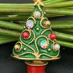 Vintage Unsigned Enamel Christmas Tree w/ 4pairs Of Earrings Holder Brooch Set Photo 0