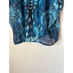 New Directions Sheer Blouse Embellished Top Blue Feather Print Small Photo 5