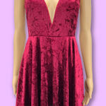 Lulus MEDIUM Red This Night Crushed Velvet Plunge Backless Fit Flare Mini Dress Photo 0