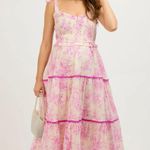 Pinkblush Pink Floral Sleeveless Ruffle Tiered Maternity Midi Dress Photo 0